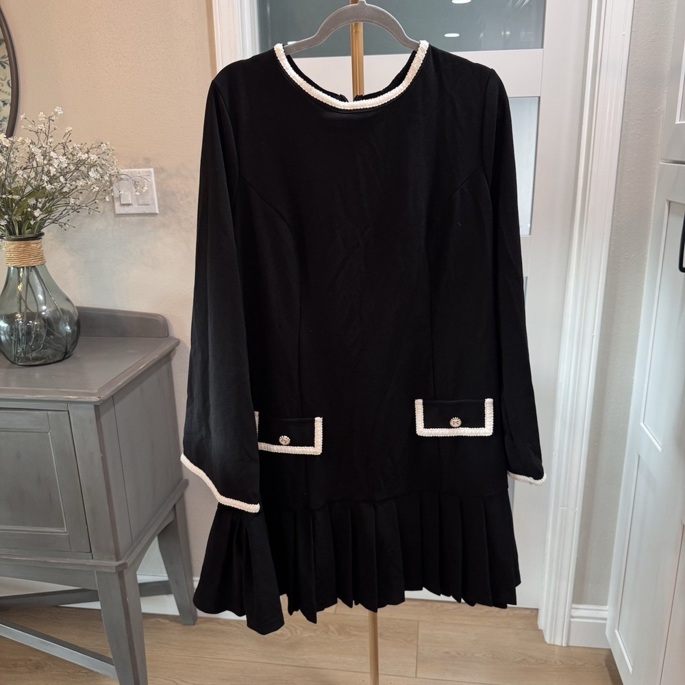 Shein Curve Black White Long Sleeve Shift Dress 4XL